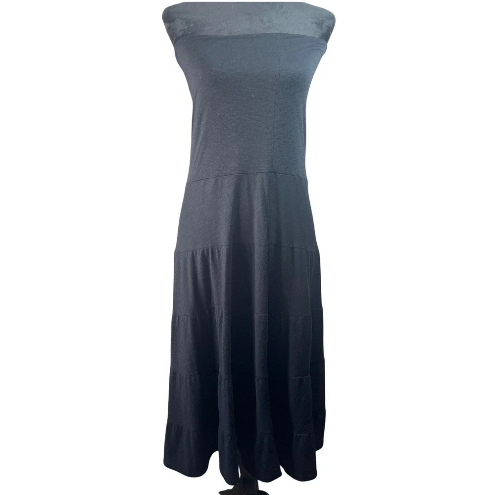 Black Tiered Strapless Maxi‎ Dress Women's Size M witchy goth party flattering
